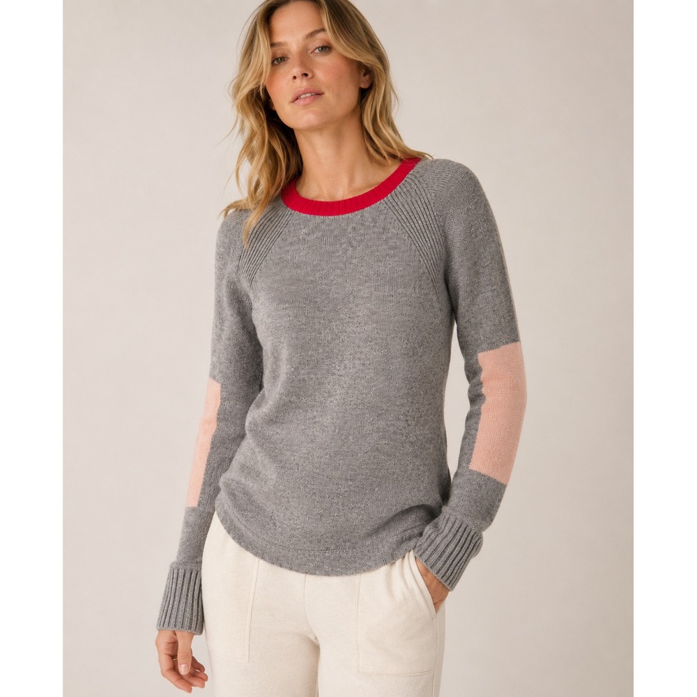 By Anthropologie Knit Sweater Women Sz S Gray Preppy Colorblock Varsity Inspired